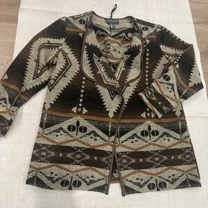 [US16]Frank Lyman Design Brown and Cream Patterned Cardigan Open Jacket NWOT